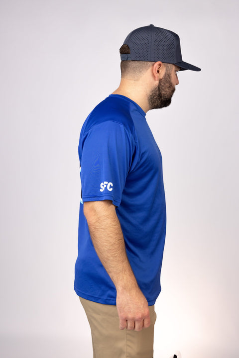 Side view of Royal Mississippi Blues Performance Tee