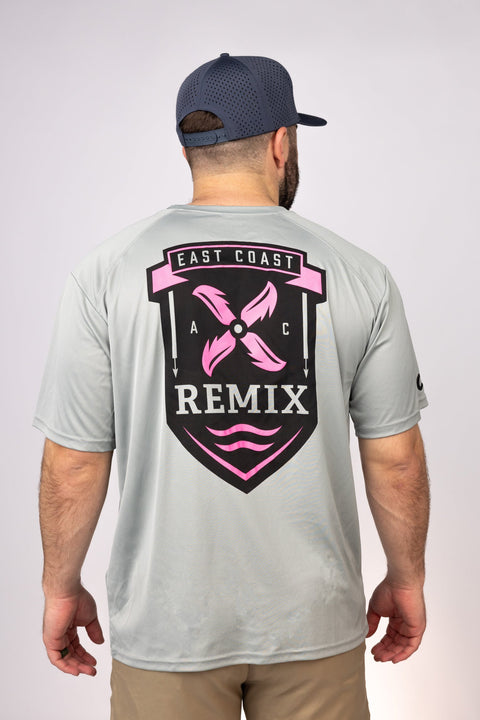 Rear view of Medium Grey East Coast Remix Performance Tee