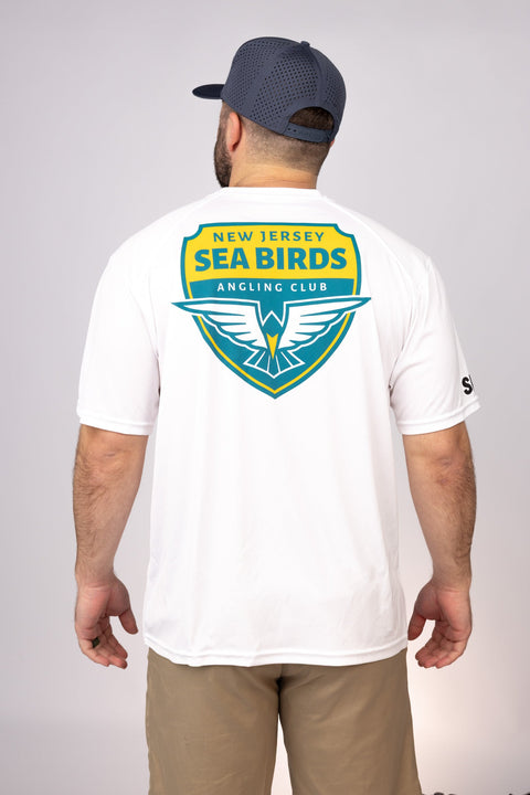 Rear view of White New Jersey Sea Birds Performance Tee
