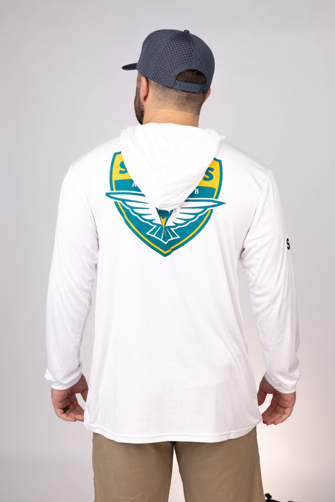 Rear view of White New Jersey Sea Birds Performance Hoodie