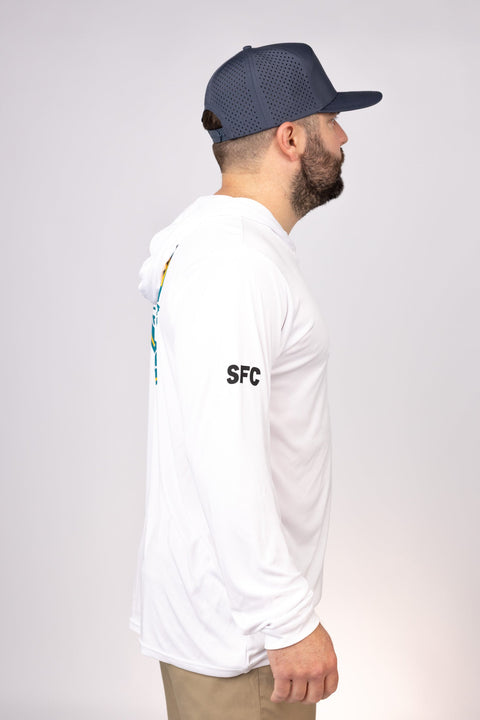 Side view of White New Jersey Sea Birds Performance Hoodie