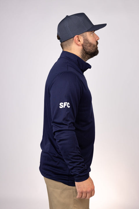 Side view of Navy South Carolina Outcast Quarter Zip