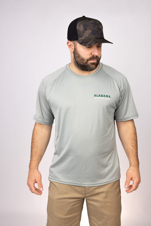Front view of Medium Grey Alabama Angling Club Performance Tee