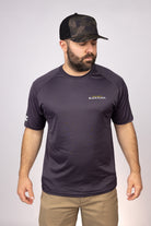 Front view of Graphite West Florida Black Flags Performance Tee