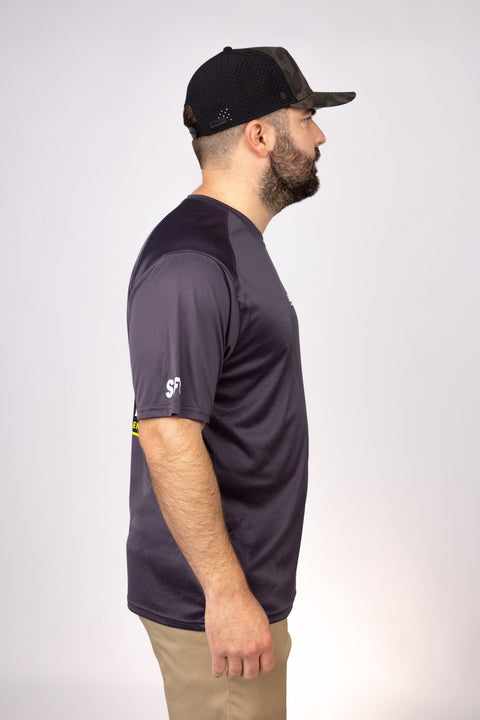 Side view of Graphite New England Lights Out Performance Tee