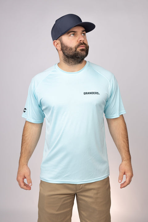 Front view of Aqua Blue New York Granders Performance Tee