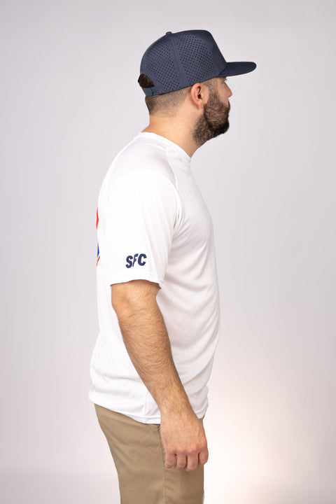 Side view of White Texas Lone Stars Performance Tee