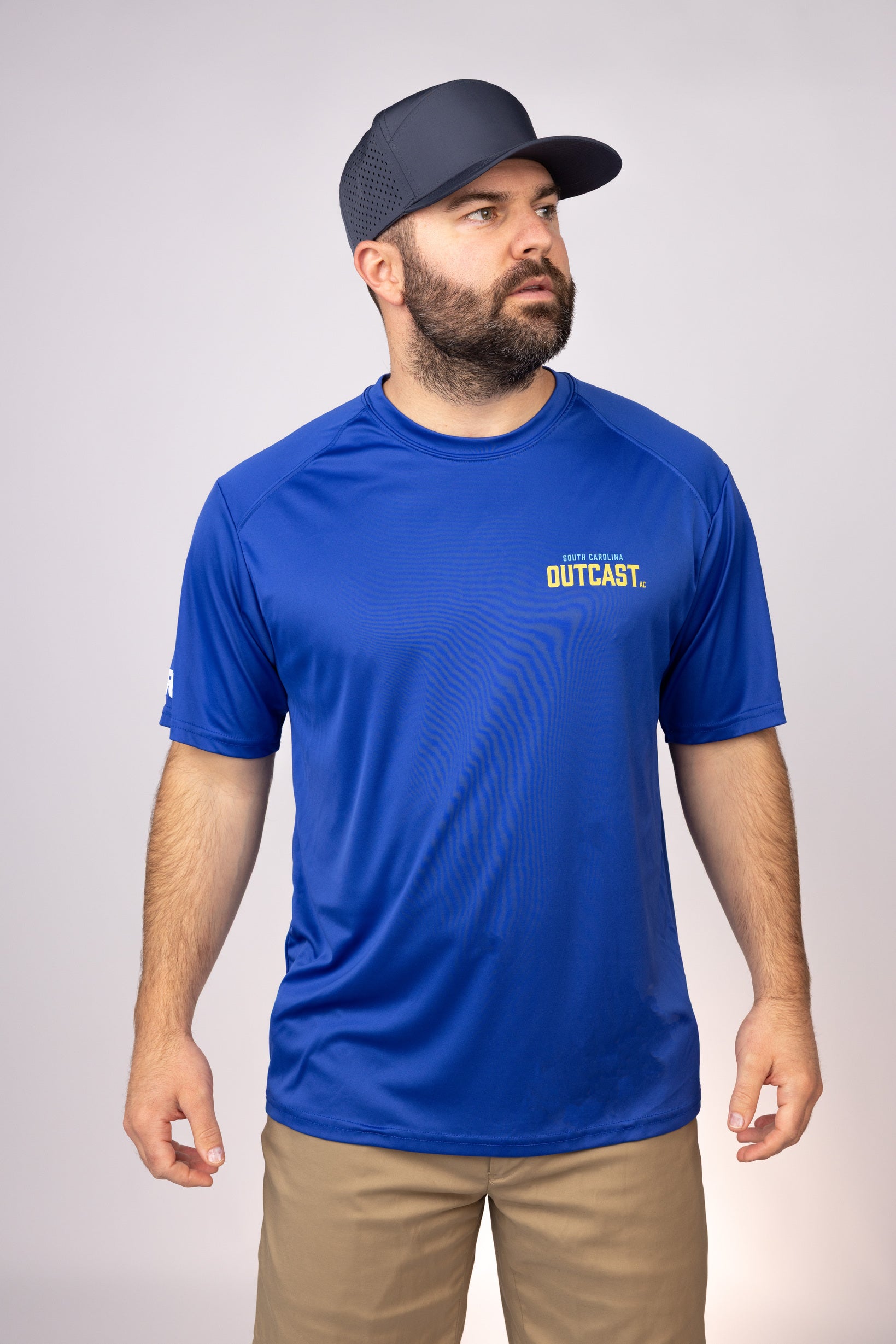 Front view of Royal South Carolina Outcast Performance Tee