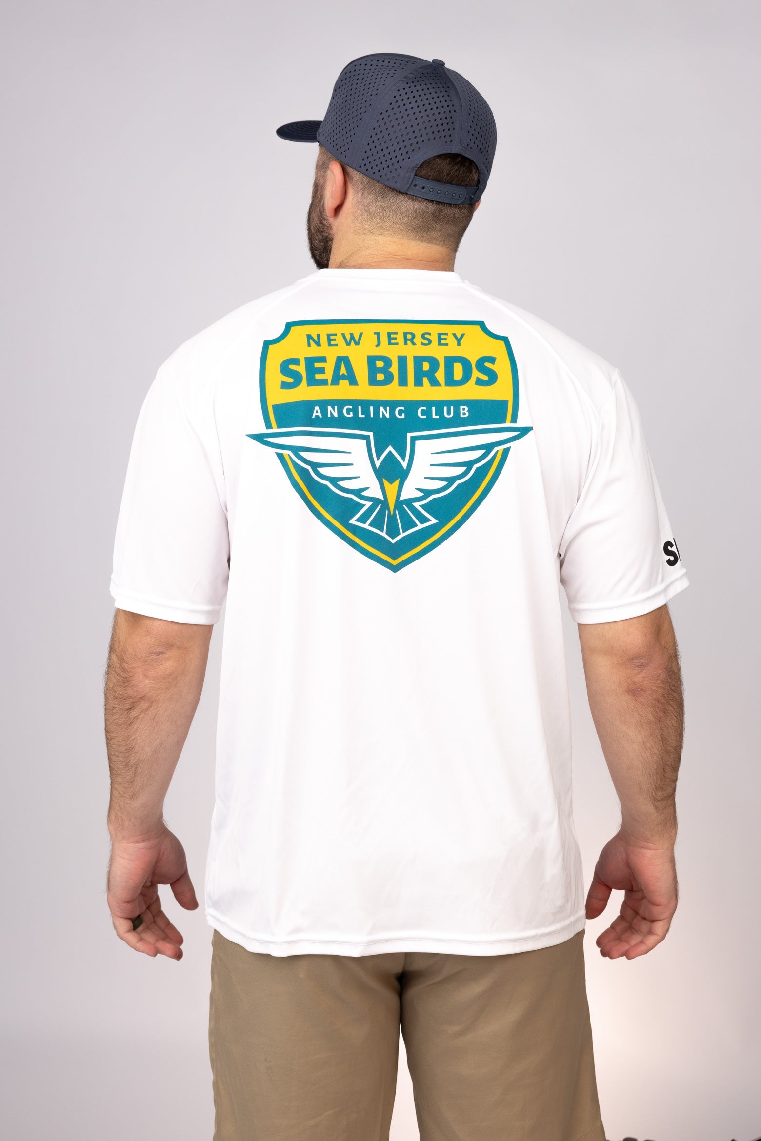 Rear view of White New Jersey Sea Birds Performance Tee