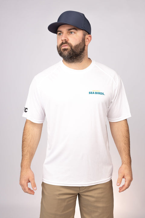 Front view of White New Jersey Sea Birds Performance Tee