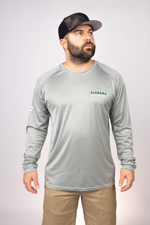 Front view of Medium Grey Alabama Angling Club LS Performance