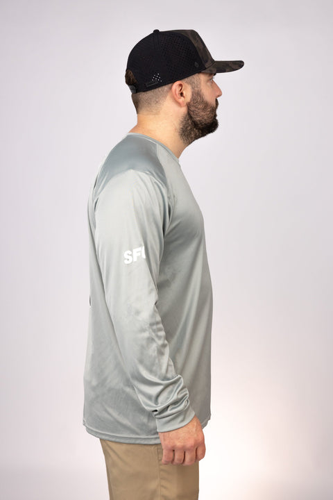 Side view of Medium Grey Alabama Angling Club LS Performance