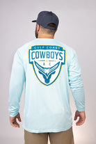 Rear view of Aqua Blue Gulf Coast Cowboys LS Performance