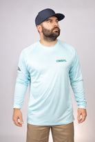 Front view of Aqua Blue Gulf Coast Cowboys LS Performance