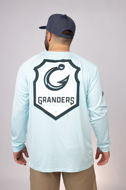 Rear view of Aqua Blue New York Granders LS Performance