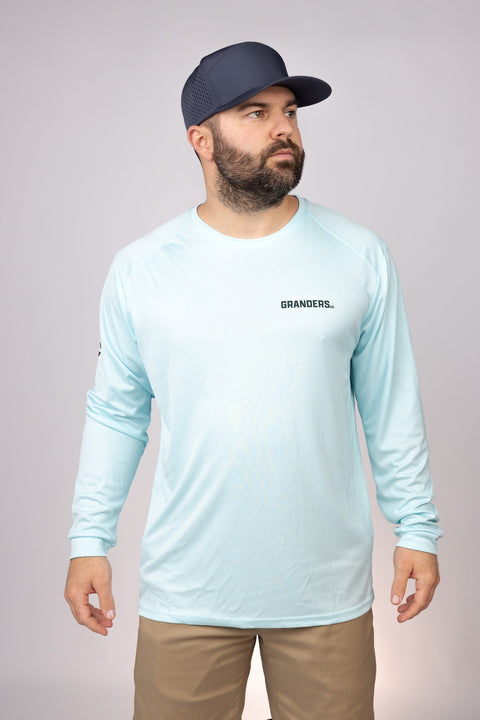 Front view of Aqua Blue New York Granders LS Performance