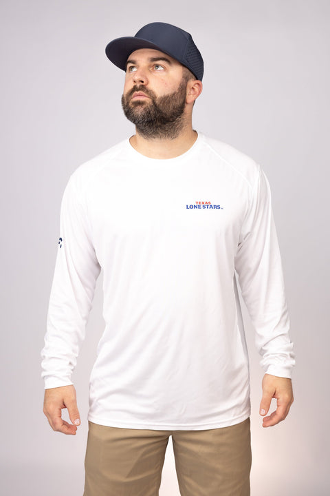 Front view of White Texas Lone Stars LS Performance