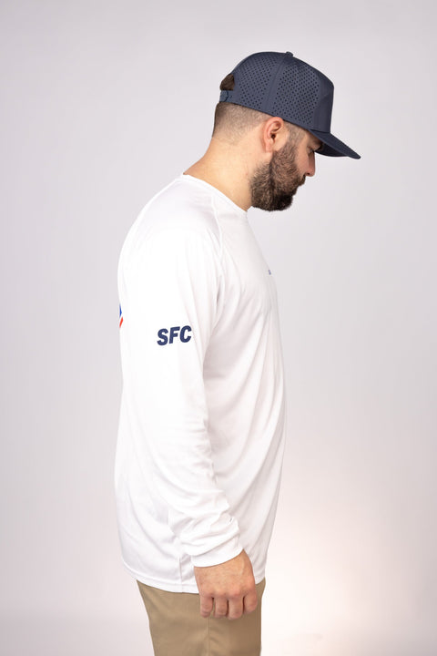 Side view of White Texas Lone Stars LS Performance