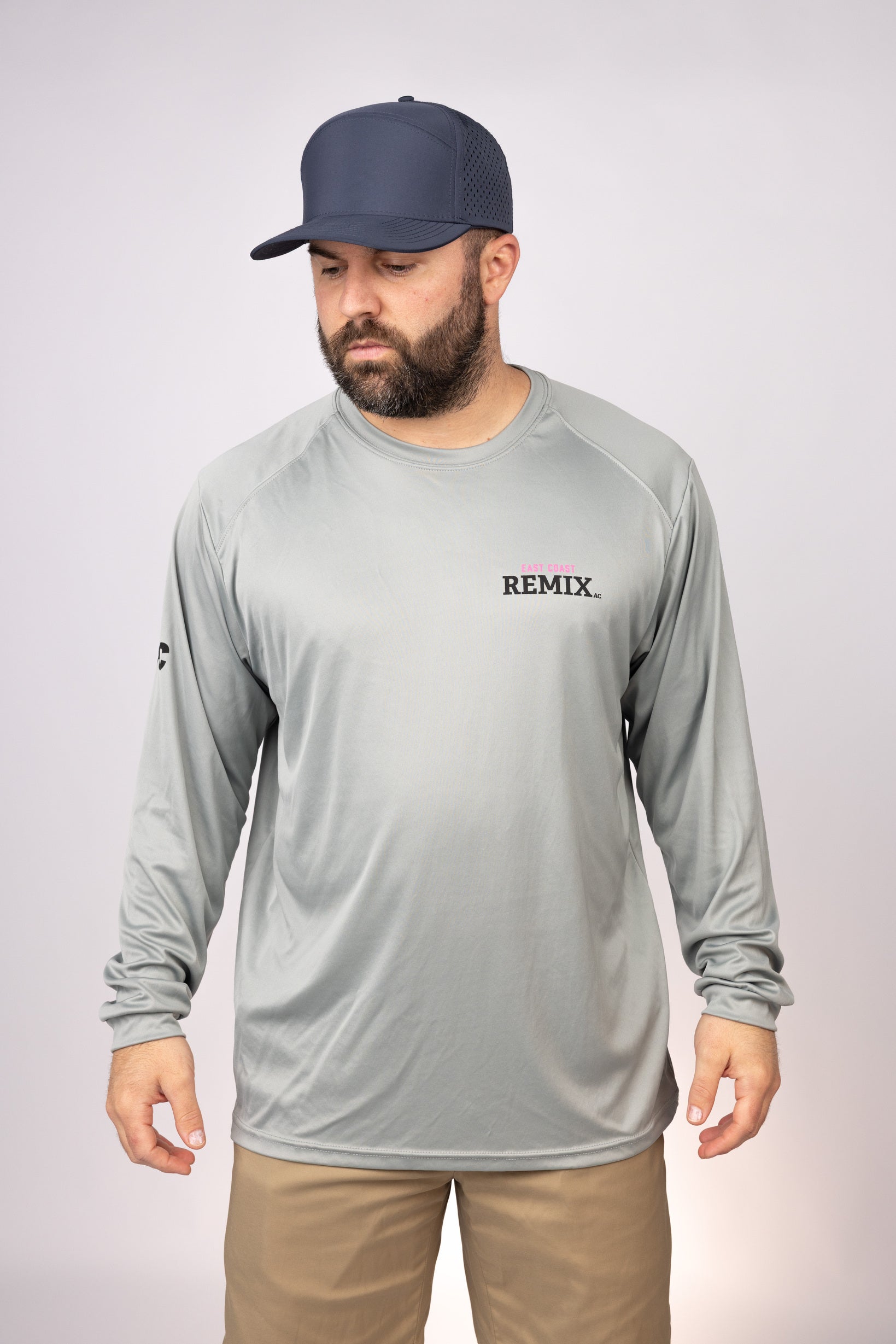 Front view of Medium Grey East Coast Remix LS Performance