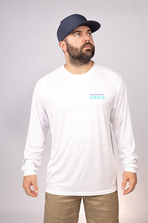 Front view of White South Florida Sails LS Performance