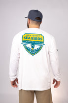 Rear view of White New Jersey Sea Birds LS Performance