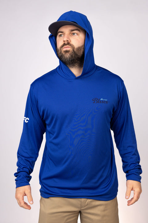 Hood up view of Royal Mississippi Blues Performance Hoodie