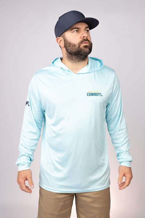 Front view of Aqua Blue Gulf Coast Cowboys Performance Hoodie