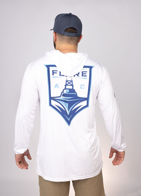 Rear view of White North Carolina Flare Performance Hoodie