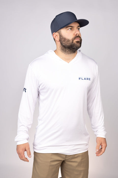 Front view of White North Carolina Flare Performance Hoodie
