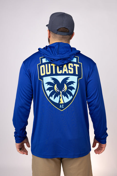 Rear view of Royal South Carolina Outcast Performance Hoodie