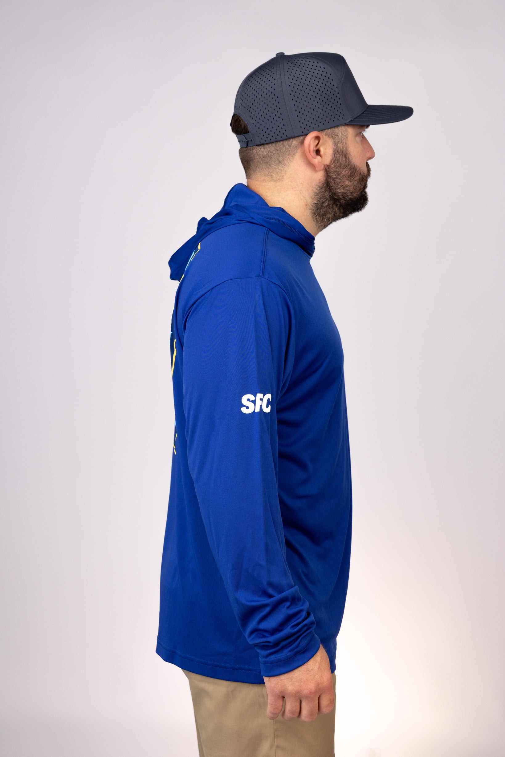 Side view of Royal South Carolina Outcast Performance Hoodie