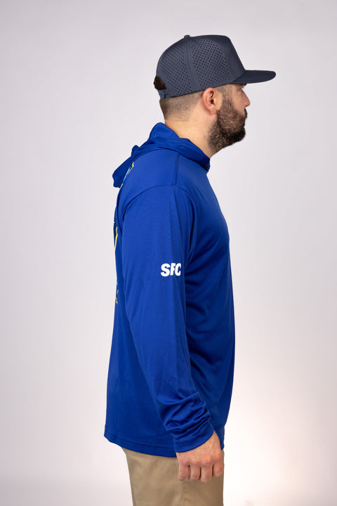 Side view of Royal South Carolina Outcast Performance Hoodie