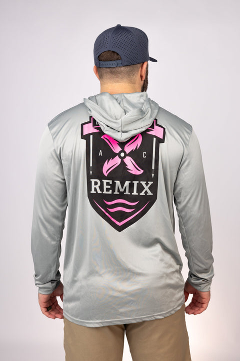 Rear view of Medium Grey East Coast Remix Performance Hoodie