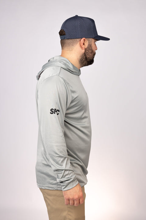 Side view of Medium Grey East Coast Remix Performance Hoodie
