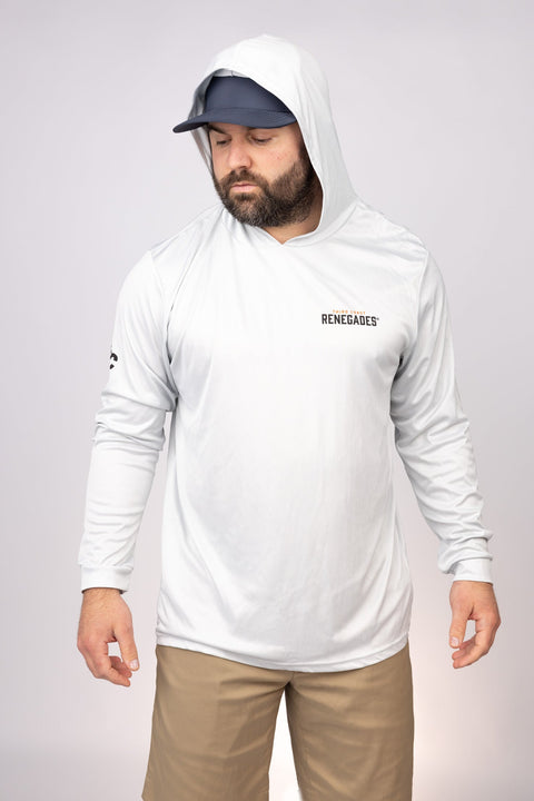 Hood up view of Aluminum Third Coast Renegades Performance Hoodie