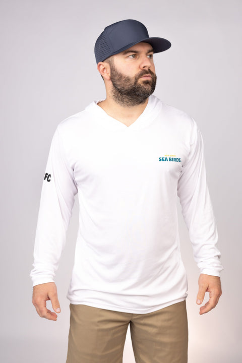 Front view of White New Jersey Sea Birds Performance Hoodie