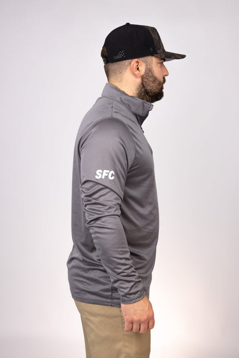Side view of Graphite Alabama Angling Club Quarter Zip