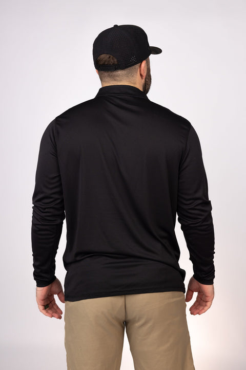 Rear view of Black West Florida Black Flags Quarter Zip