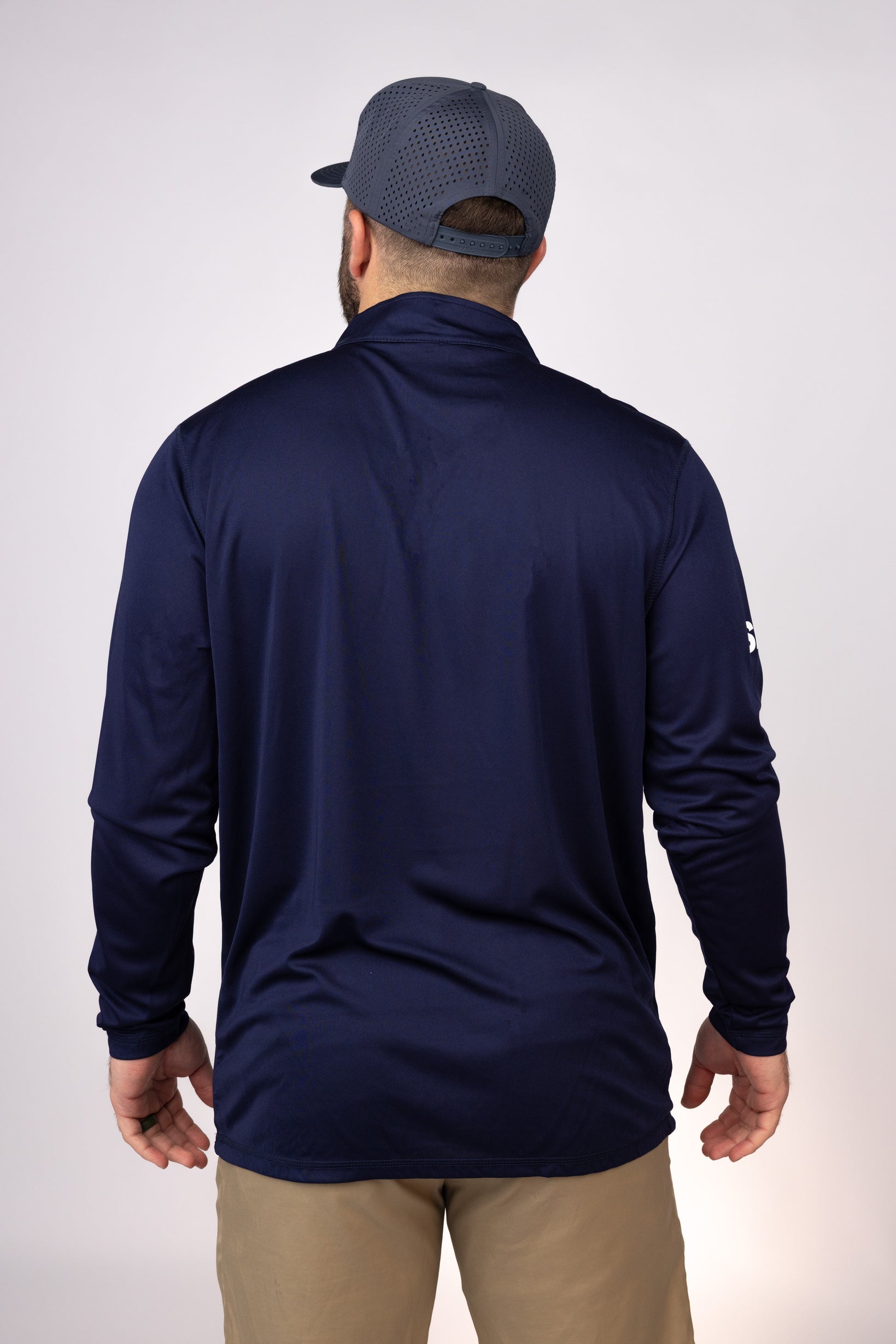 Rear view of Navy Mississippi Blues Quarter Zip
