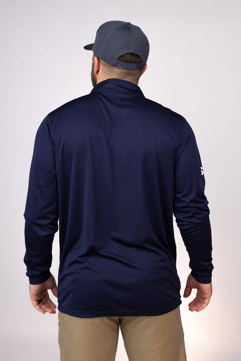 Rear view of Navy Mississippi Blues Quarter Zip