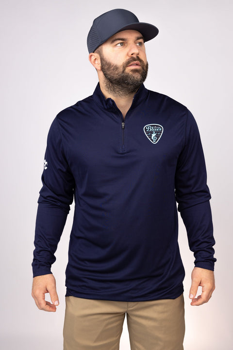 Front view of Navy Mississippi Blues Quarter Zip