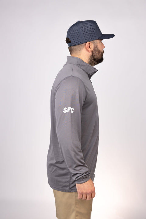 Side view of Grpahite Louisiana Canyons Quarter Zip