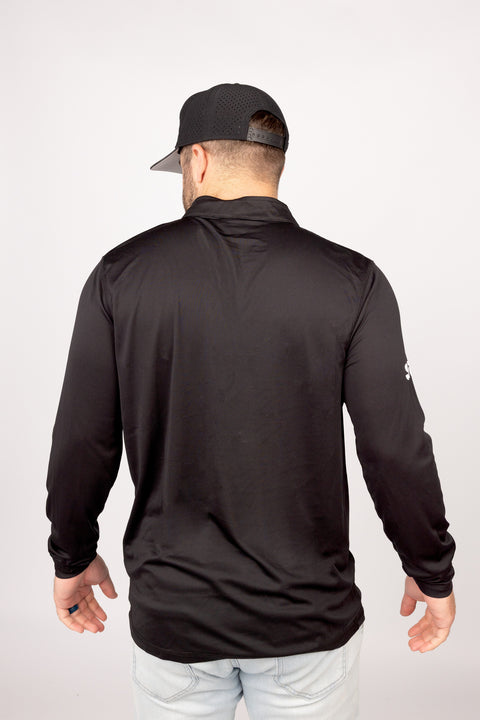 Rear view of Black New England Lights Out Quarter Zip