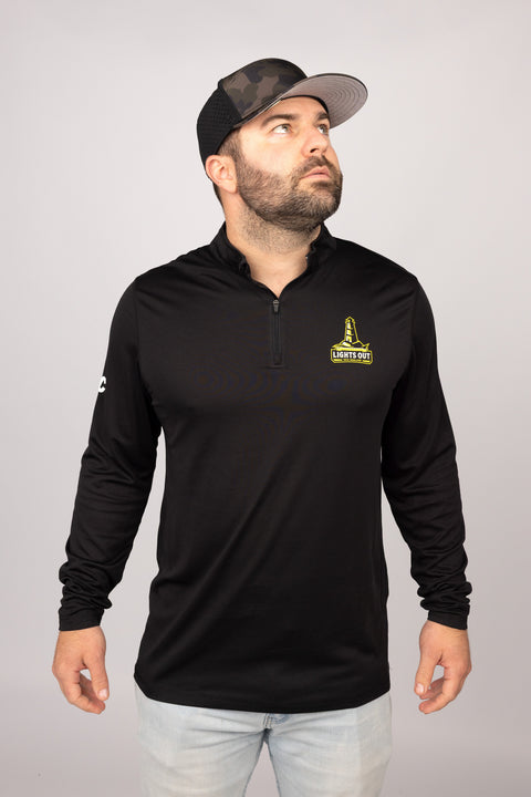 Front view of Black New England Lights Out Quarter Zip