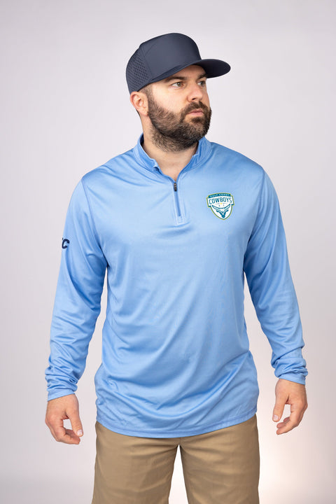 Front view of Columbia Blue Gulf Coast Cowboys Quarter Zip