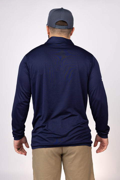 Rear view of Navy North Carolina Flare Quarter Zip