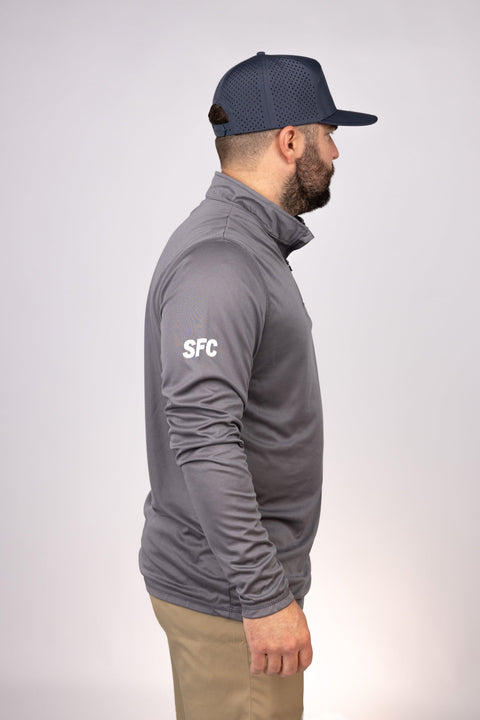 Side view of Graphite New York Granders Quarter Zip
