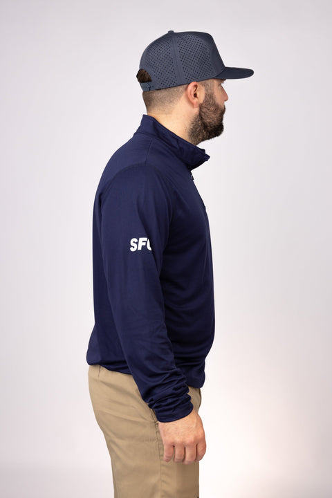 Side view of Navy Texas Lone Stars Quarter Zip