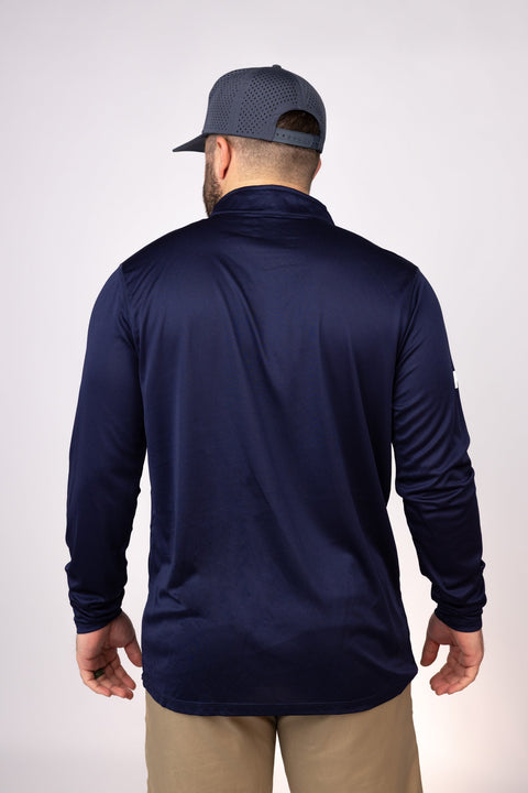 Rear view of Navy South Florida Sails Quarter Zip