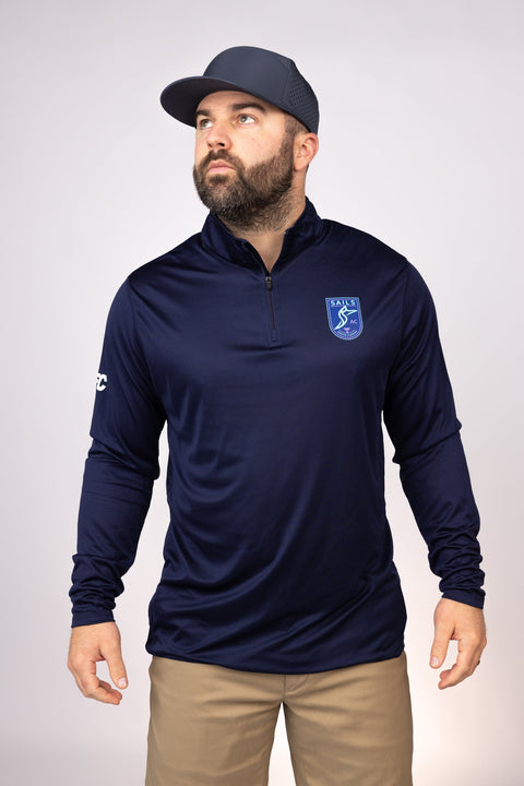 Front view of Navy South Florida Sails Quarter Zip